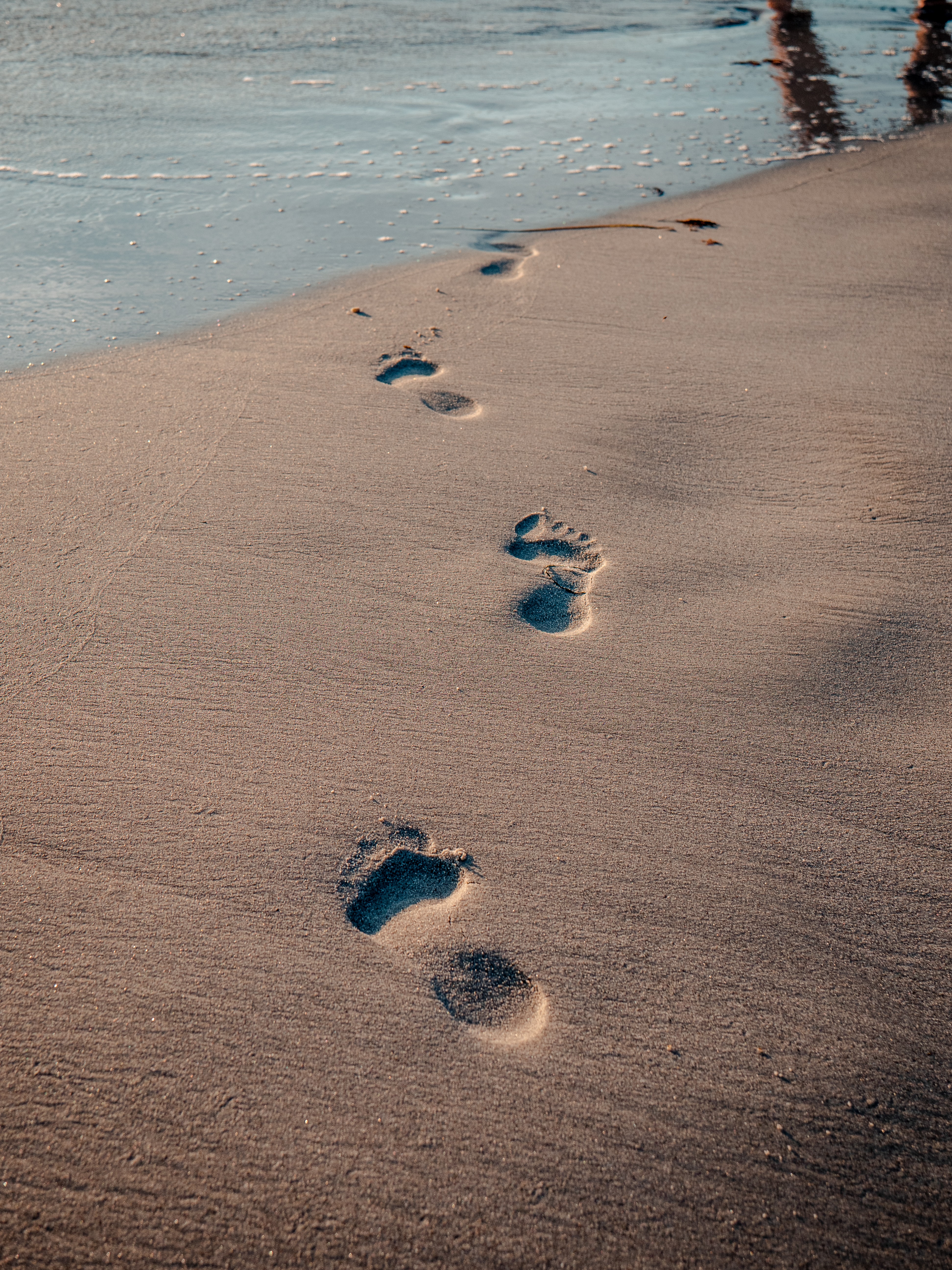 footsteps in the sand on the beach
