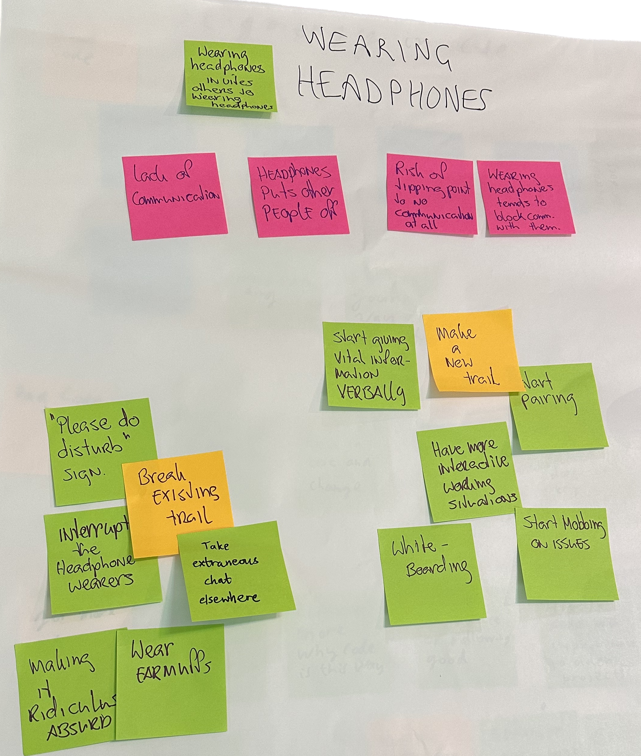 Poster of headphones story with post-its, written out below.